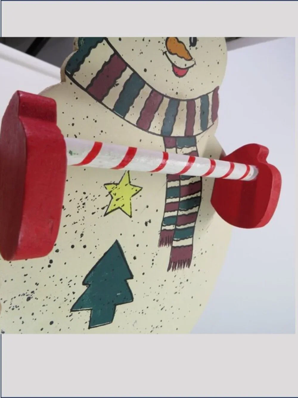 Vintage Wood Snowman Wall Tea Towel Holder Christmas Decor with Towels Set